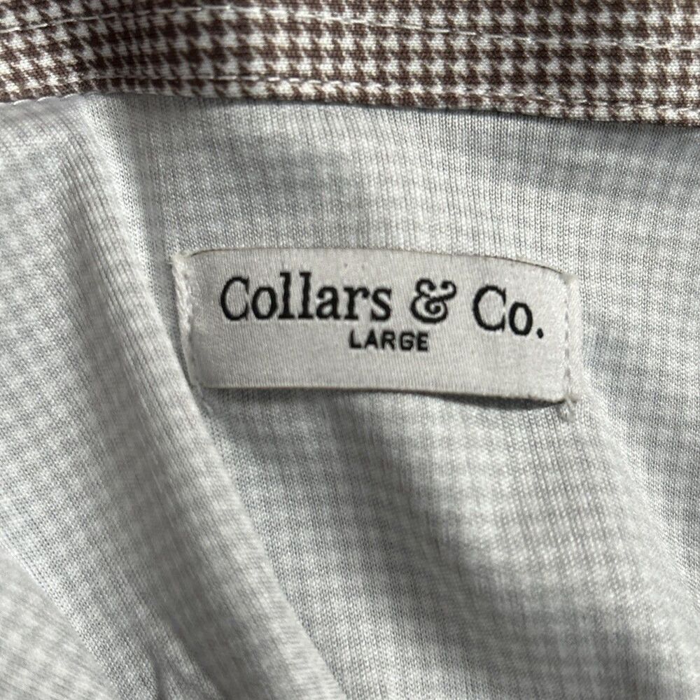 Collars & Co Polo Shirt Mens L Brown Houndstooth Dress Collar Preppy Stretch NWT - Picture 3 of 10